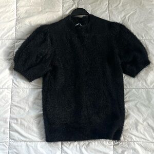 CeCe Black Fuzzy Soft Knit Short Sleeve Shirt Size-Medium